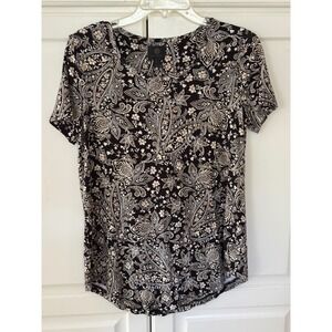 JM Collection‎ Womens Black Paisley Print Short Sleeve Tunic Top Size S